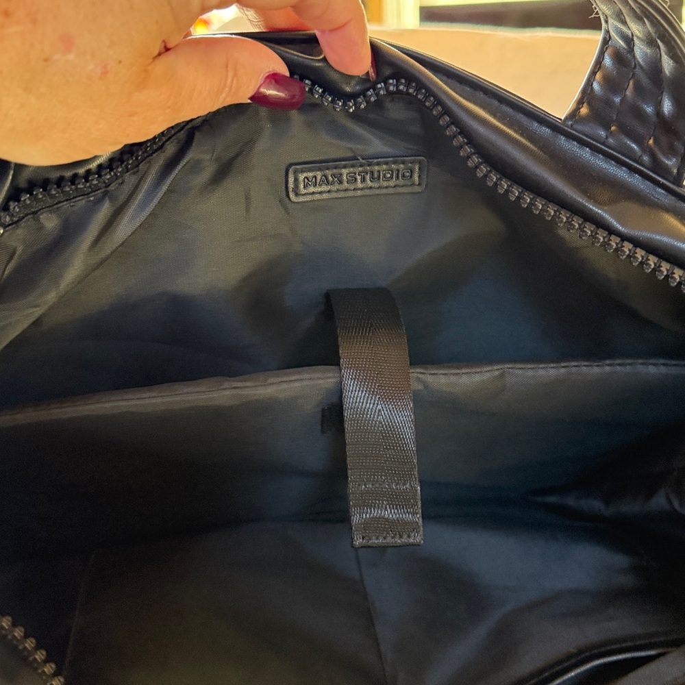 Max Studio Black Quilted Tote Bag 18 inch Lamby - Picture 5 of 12